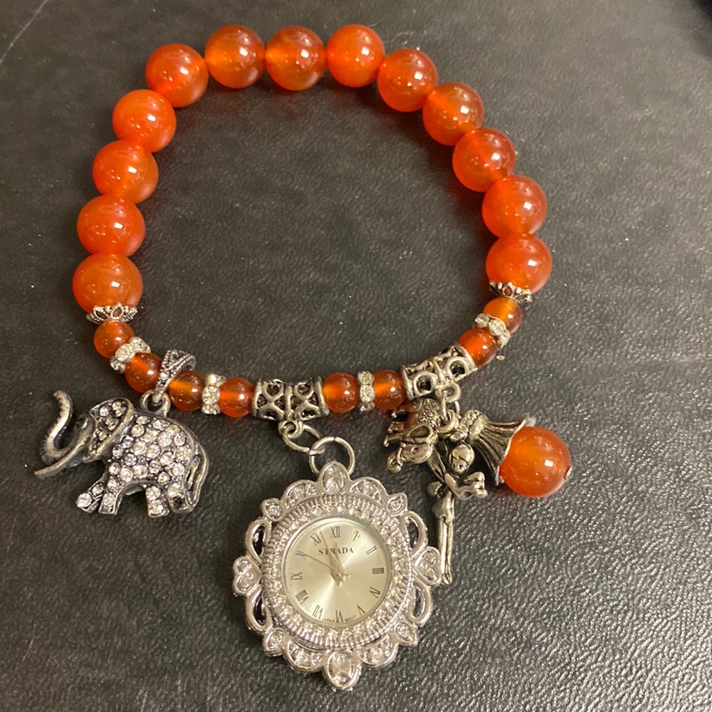 Strada Red Agate Stretch Charm Watch